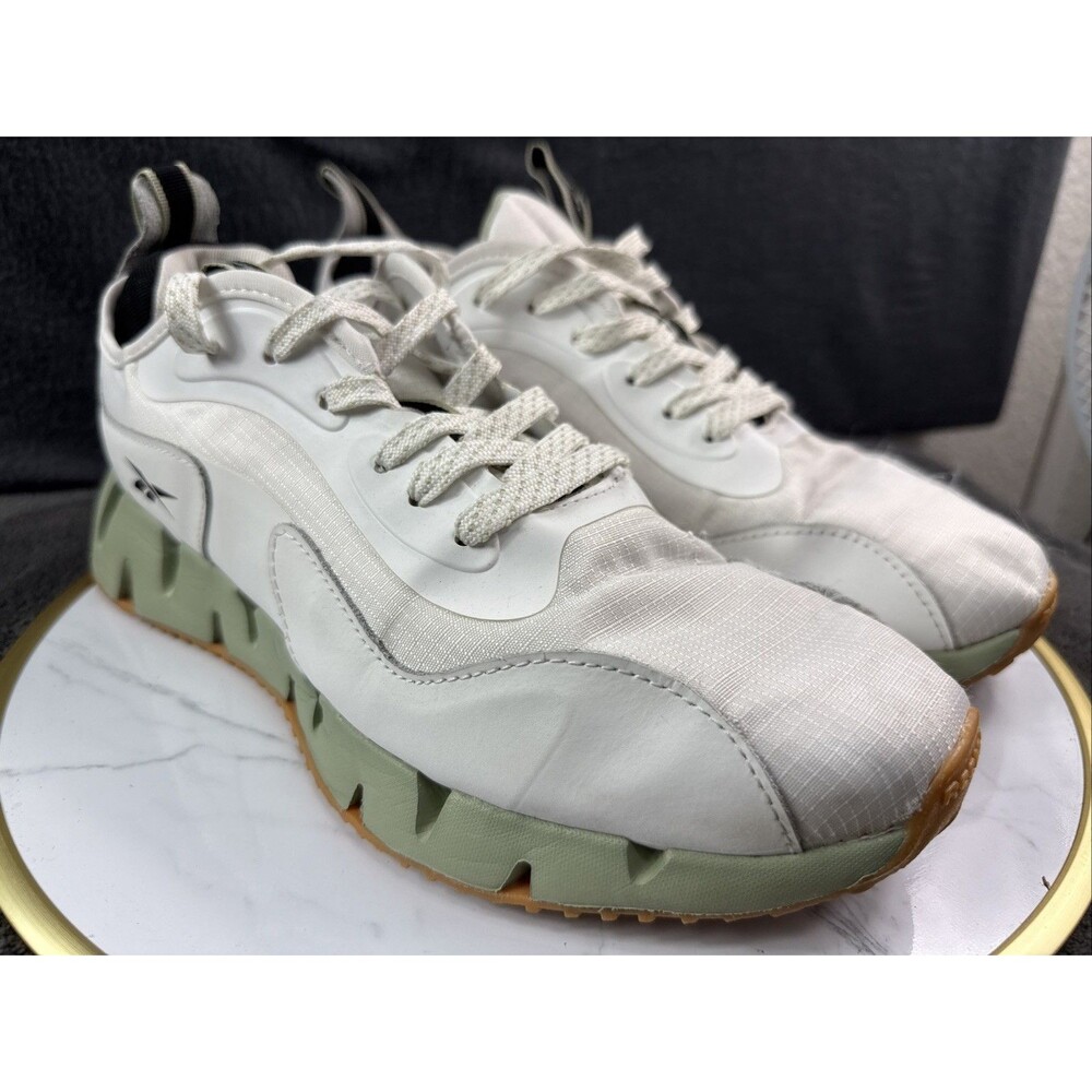 Reebok Zig Dynamica 2 Mens 11.5 White Green Gum Running Shoes Athletic Sneakers